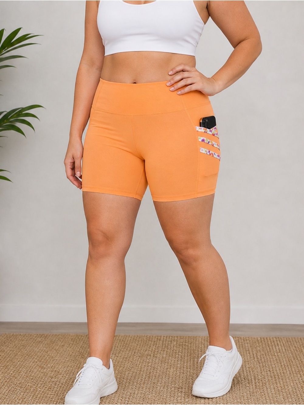 Fabletics Trinity Motion365 Orange Biker Shorts XXL High Rise Pocket NWT